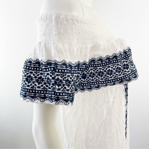 Muche & Muchette Dress White Off The Shoulder GAVIN Blue Embroidery One Size - Picture 6 of 10